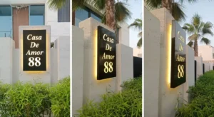 House name plate with light in Dubai