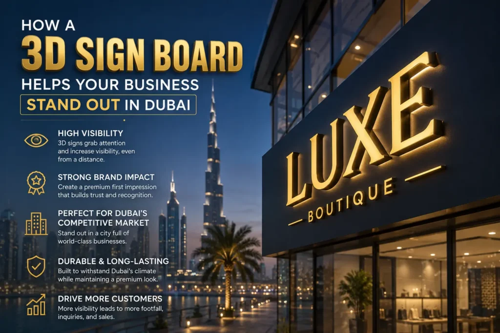 3D Sign Board Helps Your Business Stand Out in Dubai
