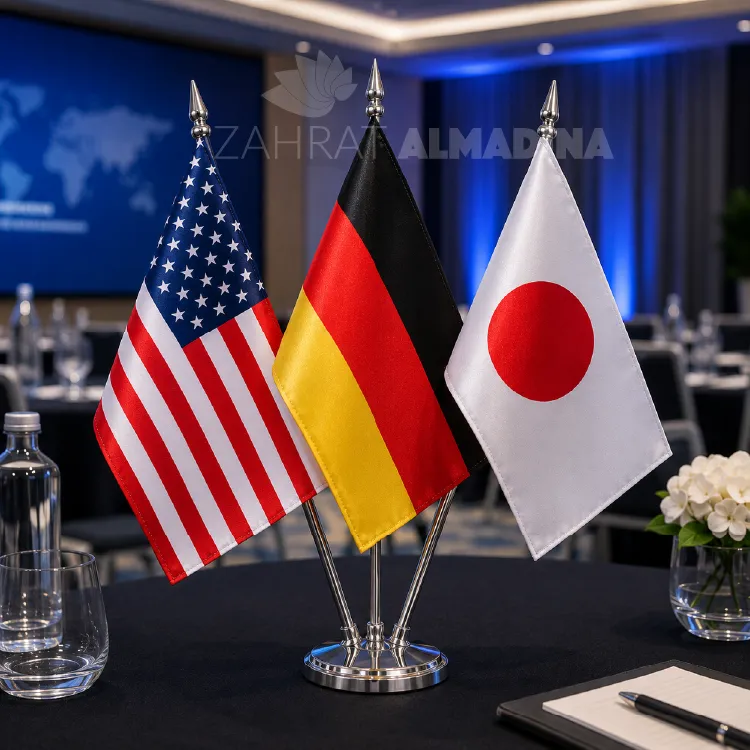 Three-Pole Table Flags Printing in Dubai and Abu Dhabi, UAE