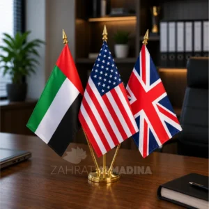 Tripole Table Flags Dubai and Abu Dhabi, UAE