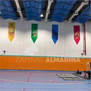 hanging banner printing dubai indoor mall school auditorium lobby