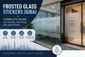 Frosted glass stickers Dubai — logo cut gradient and privacy frosted stickers by Zahrat Al Madina Printing Umm Ramool Dubai
