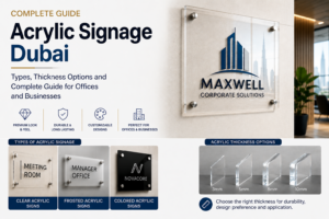 Acrylic signage Dubai — cutout acrylic letters for reception wall and 3D acrylic signage for offices UAE