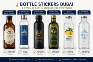 Bottle stickers Dubai — custom branded labels on water bottles by Zahrat Al Madina Printing Umm Ramool Dubai
