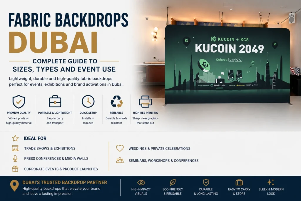 Fabric backdrops Dubai — step and repeat tension fabric curved and wooden backdrops by Zahrat Al Madina Printing Umm Ramool Dubai
