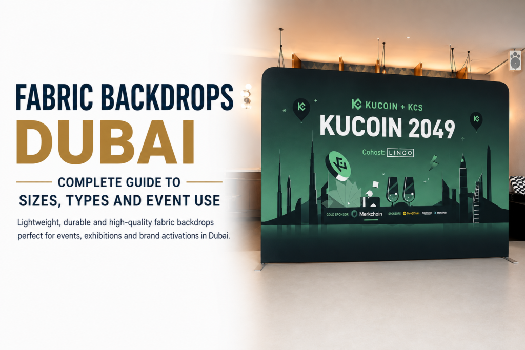 Fabric backdrops Dubai — step and repeat tension fabric curved and wooden backdrops by Zahrat Al Madina Printing Umm Ramool Dubai