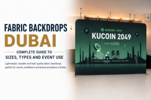 Fabric backdrops Dubai — step and repeat tension fabric curved and wooden backdrops by Zahrat Al Madina Printing Umm Ramool Dubai