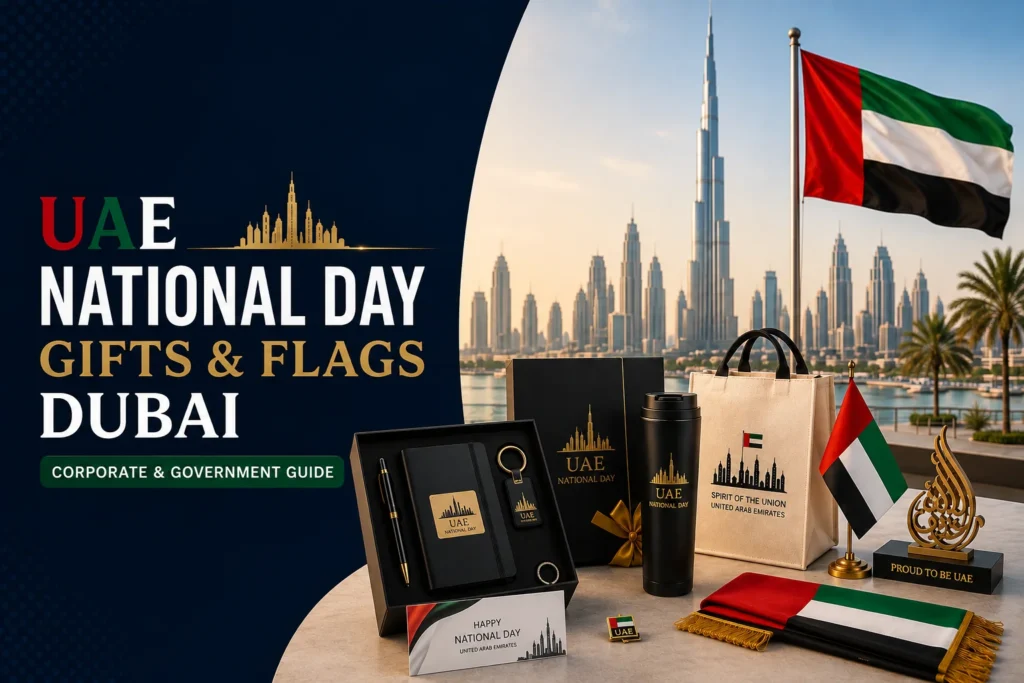 UAE National Day gifts and flags Dubai — branded corporate gifts and custom UAE flags by Zahrat Al Madina Printing Umm Ramool Dubai
