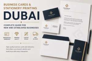 Business cards and stationery printing Dubai — branded cards letterheads and notepads by Zahrat Al Madina Printing Umm Ramool Dubai
