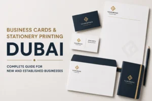 Business cards and stationery printing Dubai — branded cards letterheads and notepads by Zahrat Al Madina Printing Umm Ramool Dubai
