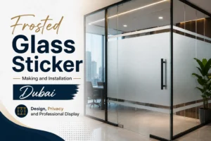 Frosted Glass Sticker Installation Dubai — Zahrat Al Madina Printing custom frosted glass vinyl, office privacy film and branding solutions