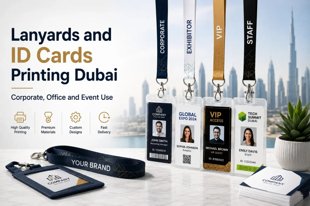 Custom lanyards and ID cards printing in Dubai for corporate offices and events