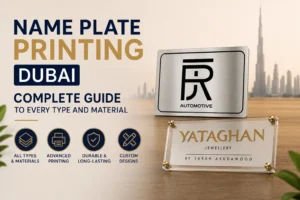 Name plate printing Dubai — acrylic and metal engraved name plates by Zahrat Al Madina Printing Umm Ramool Dubai