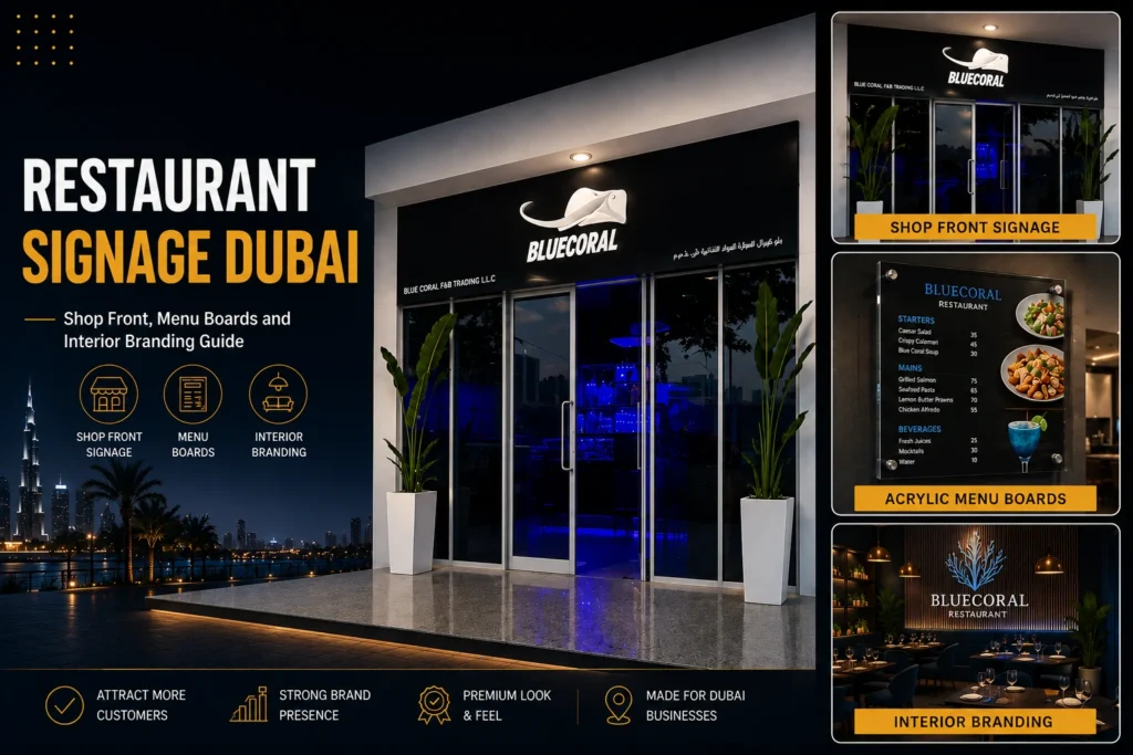 Restaurant Signage Dubai — Shop Front, Menu Boards and Interior Branding Guide