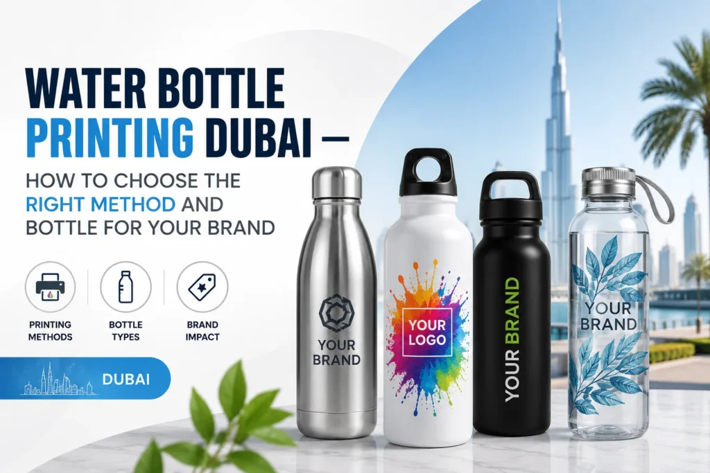 Water Bottle Printing Dubai — metal, plastic and glass bottle printing by Zahrat Al Madina Printing Umm Ramool for corporate