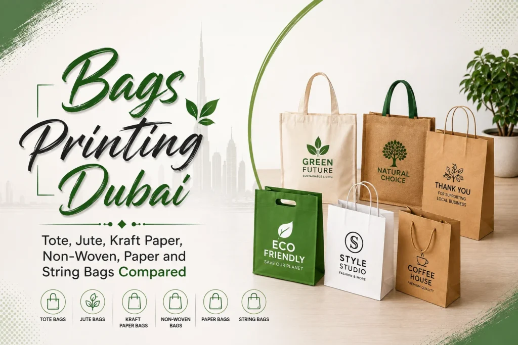 Bags Printing Dubai — Tote, Jute, Kraft Paper, Non-Woven, Paper and String Bags Compared