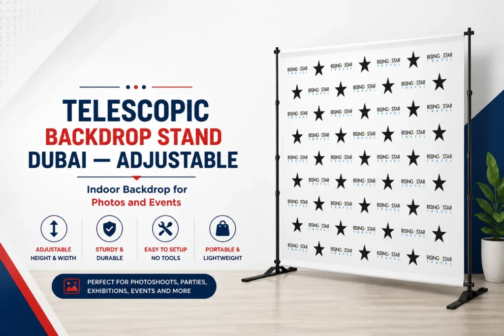 Telescopic Backdrop Stand Dubai — Adjustable Indoor Backdrop for Photos and Events